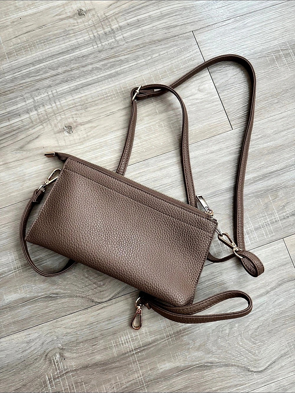 Brown Crossbody Vegan Leather Bag/ Wristlet